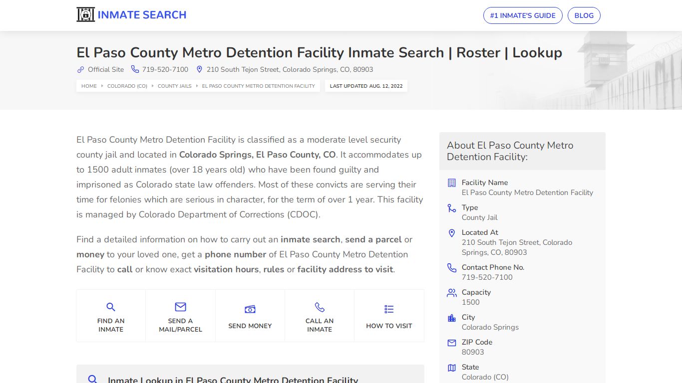 El Paso County Metro Detention Facility Inmate Search ...